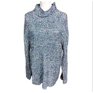 Caslon Sweater Tunic Shaker Funnel Neck Blue Ivory Knit Bell Sleeves Small